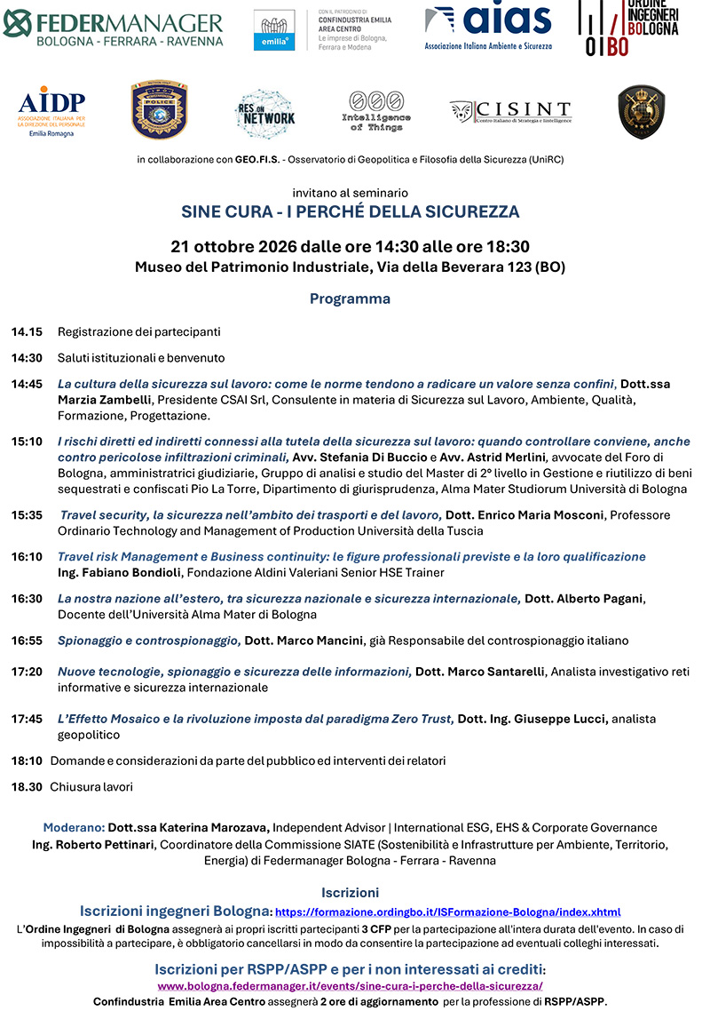 Convegno Sicurezza Federmanager Bologna 21.10.26